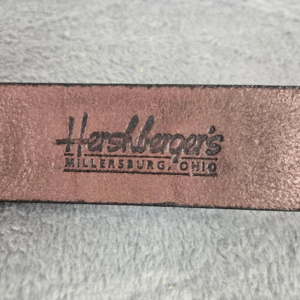 Hershberger's Millersburg Ohio Mens Brown Tooled Leather Western Belt Size 50